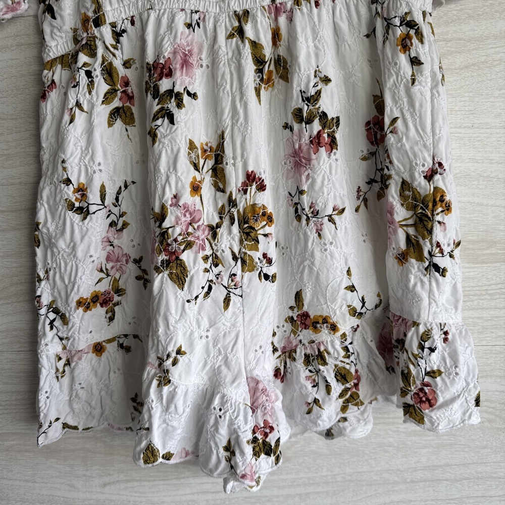 white floral American Eagle Outfitters romper Off The Shoulder Ruffled Eyelet M - Picture 10 of 11